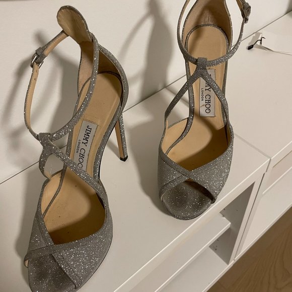 Jimmy Choo Metallic Silver Glitter Sandals - Picture 7 of 8